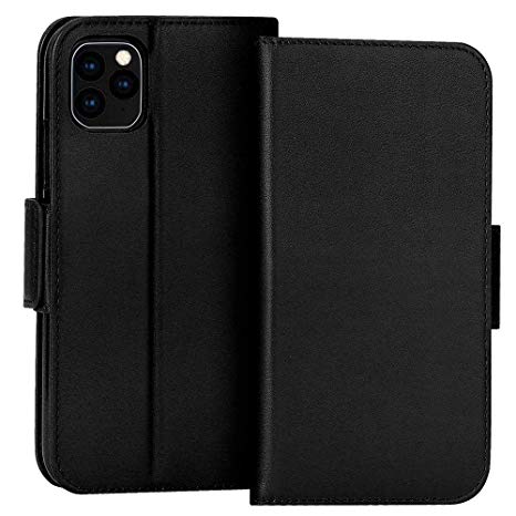 FYY Case for iPhone 11 Pro Max 6.5”, Luxury [Cowhide Genuine Leather][RFID Blocking] Wallet Case, Handmade Flip Folio Case with [Kickstand Function] and[Card Slots] for iPhone 11 Pro Max 6.5” Black