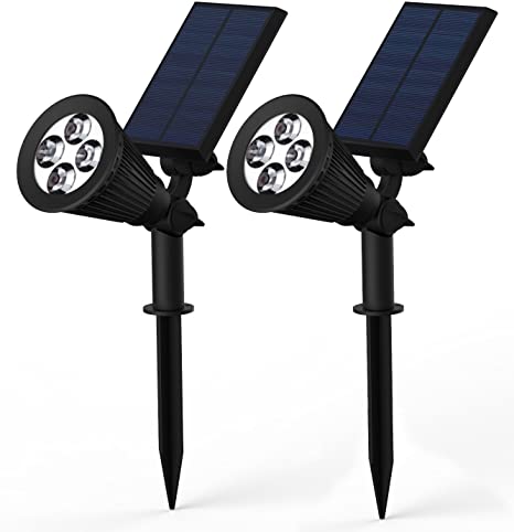 Lemontec Solar Lights, 2-in-1 Adjustable 4 LED Wall and Landscape Light; Spotlight Bright-and-Dark Sensing Auto On/Off Security Lighting; Ideal for Patio, Yard, Garden, Driveway, and Pool 2 Pack