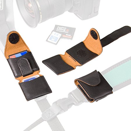 OP/TECH USA 4701102 Media Keeper Black- Leather Media Card Holder with 2 pockets - Attaches Easily to Camera Strap or Belt