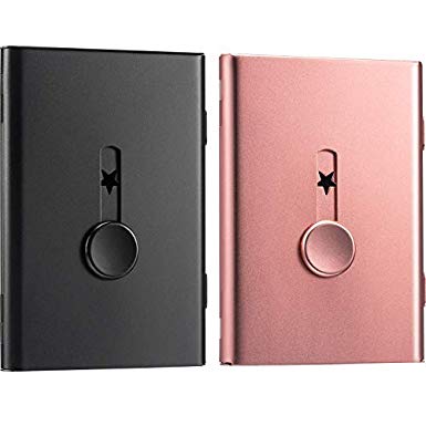 Tatuo 2 Pack Business Card Holder, Thumb-Drive Business Card Case Slide Out Business Card Holders Stainless Steel Card Holder Card Case Excellent Design for Men and Women