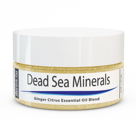 Dead Sea Salt Bath - Mineral Foot Soak - Exfoliating Scrub - Relieves Eczema & Psoriasis - Soothes Aching & Stiff Joints and Muscles - Ginger Citrus Essential Oil Blend - ALL Natural - 8oz Jar