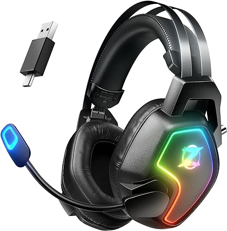 Ozeino Wireless Gaming Headset for PS5 PS4 PC Laptop, 7.1 Surround Sound, ENC Noise-Canceling Mic, 2.4GHz USB Wireless - Type-c Wireless- 3.5mm Jack Wired 3-in-1 Gaming Headphones