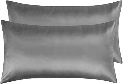 NTBAY Zippered Satin Pillowcases, Super Soft and Luxury King Pillow Cases Set of 2, Dark Grey