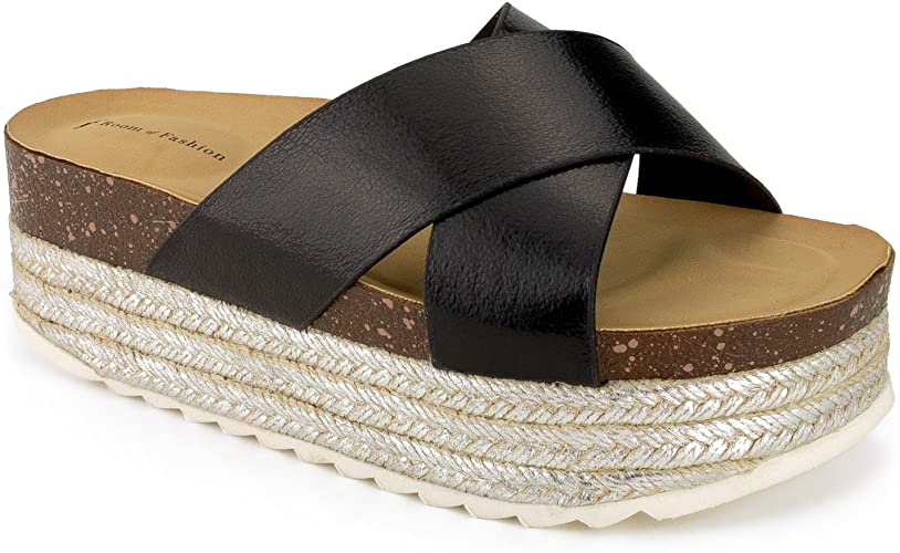 RF ROOM OF FASHION Women's Open Toe Espadrille Lug Sole Summer Slip on Platform Footbed Slides Sandals