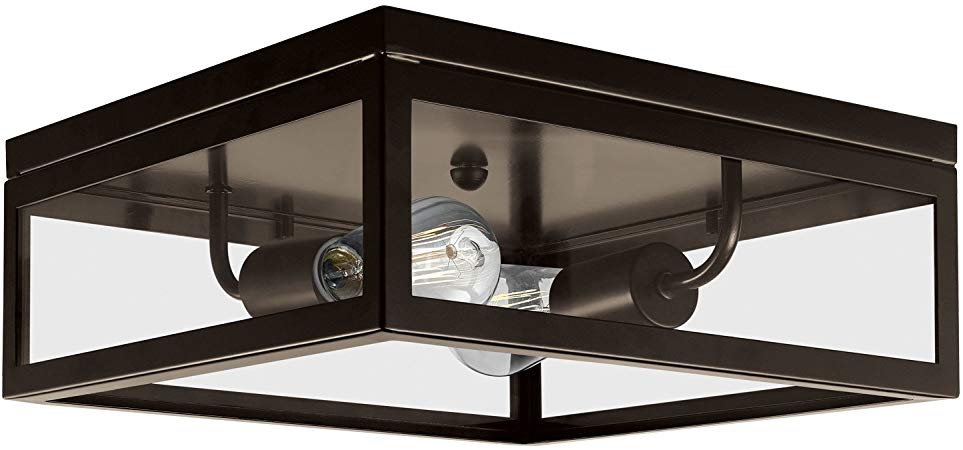 Globe Electric Memphis 2-Light Flush Mount Ceiling Light, Dark Bronze Finish, Clear Glass Panes, 65748