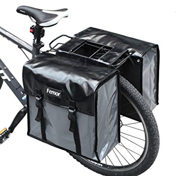 FEMOR Waterproof Bike Bag Bicycle Panniers, 40L Double Luggage Pannier Bag with Adjustable Straps and 3M Reflective Trim, Best Mountain Road Bike Trunk Bag, Black