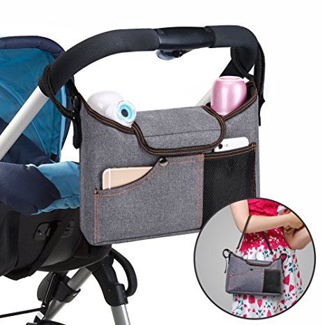 Stroller Organiser , Jerrybox Pram Buggy Buddy Storage Bag With Mobile Phone Holder  PLUS Leather Strap