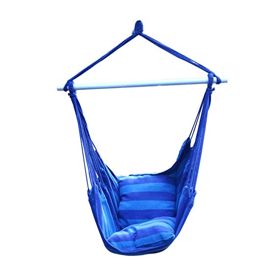 Hanging Rope Hammock Chair, Hanging Rope Chair Swings, 2 Seat Cushions Included, Max.265 Lb (Blue)