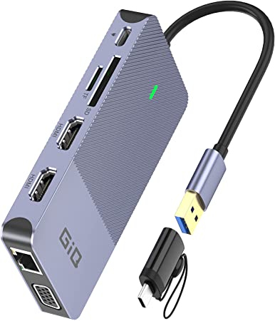 USB Docking Station Giq USB C Hub USB 3.0 to Dual HDMI VGA Adapter Triple Display USB C Laptop Docking Station Dual Monitors Compatible with MacBook M1 USB Dock