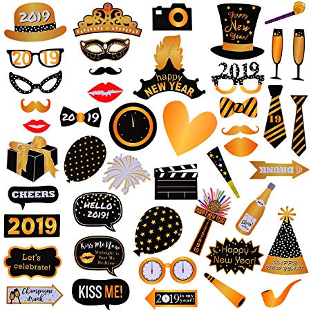 LeeSky 46Pcs 2019 New Year's Eve Photo Booth Props Party Supplies Decorations