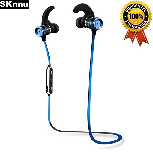 SKnnu Earhook Bluetooth Headphones Fitness Headphones Earhook Bluetooth Earbuds w/ Noise Cancelling,Ergonomical Earhooks,Sweatproof,MIC,Stereo Sound for Exercise,enjoyment Blue