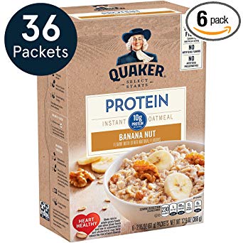 Quaker Protein Instant Oatmeal, Banana Nut, 10g Protein, Individual Packets, 36 Count