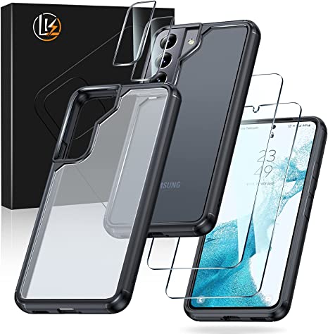 [5-in-1] LK for Samsung Galaxy S22 Plus Case, 2 Pack Tempered Glass Screen Protector 2 Packs Lens Protector,Matte-Finish, All-Round Protection, Shockproof, Anti-Scratches Kit for Galaxy S22   5G