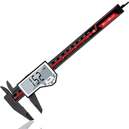GlowGeek Electronic Digital Nylon Vernier Caliper Inch/Metric Conversion 0-6 Inch/150 mm Red/Black Extra Large LCD Screen Auto Off Featured Measuring Tool