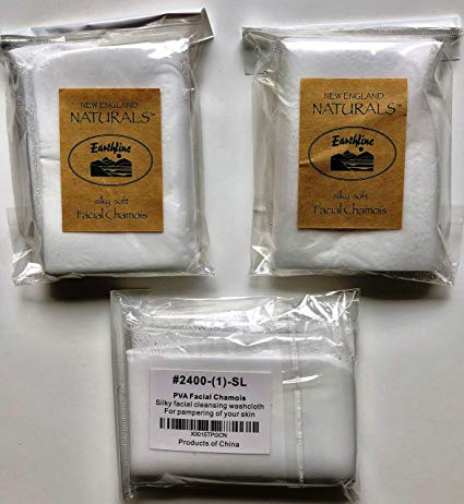3 Pack PVA Facial Chamois 9" x 9" BY NEW ENGLAND NATURALS / EARTHLINE