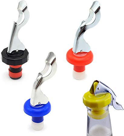Wine Stoppers, Food-safe Silicone Bottle Stoppers, Expanding Manual Beverage Stopper, Reusable Wine Bottle Corks, Creates Airtight Seal, Assorted Colors 4 Pack (Assorted)