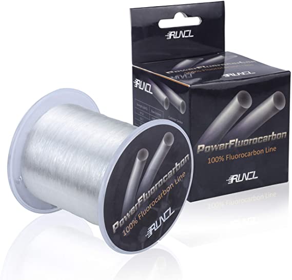 RUNCL PowerFluorocarbon Fishing Line, 150/300Yds Fluorocarbon Fishing Line - True Fluorocarbon, Invisible Underwater, Faster Sinking, Ultralow Stretch, UV Resistant - Fishing Leader Line 4-20LB