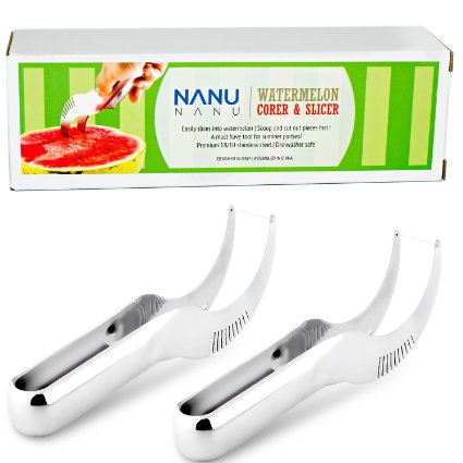 2016 NEW Nanu Nanu Watermelon Corer & Server with 5 Premium Stainless Steel Fruit Forks (2 pack, Squeezable head Patent Pending design)
