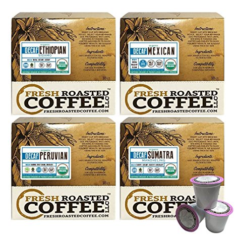 USDA Organic Water Processed Decaf Coffee Variety Pack, 72 ct. of Single Serve Capsules for Keurig K-Cup Brewers, Fresh Roasted Coffee LLC.