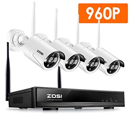 [Better Than 720P]ZOSI 960P AUTO-PAIR WIRELSS SYSTEM 4 Channel 960P/1080P HD Wireless NVR kit with 4x 960p HD 1.3MP Outdoor Waterproof Wireless IP Security Cameras NO HDD