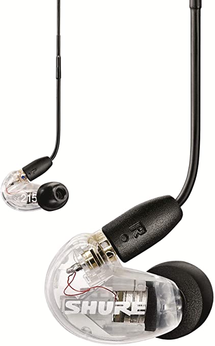 Shure Sound Isolating Earphones with 3.5mm Cable, Remote and Mic, Clear,SE215-CL UNI-EFS