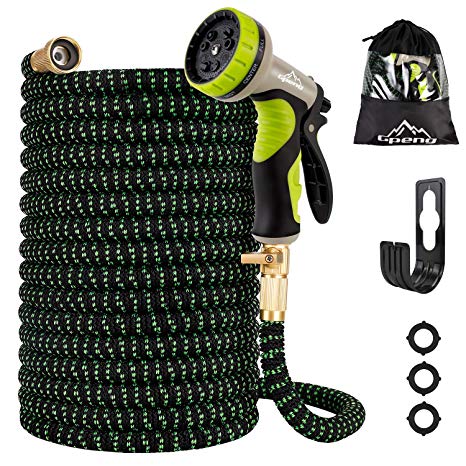 Gpeng 50FT/100FT Expandable Garden Hose, Leakproof Lightweight Expanding Garden Water Hose with 9 Function Spray Nozzle and Durable 3-Layers Latex, Kink Free Gardening Flexible Hose Pipe (50ft)