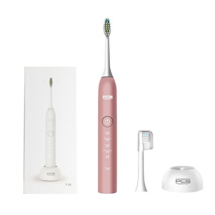 PCS Professional Sonic Electric Toothbrush Wireless Rechargeable Battery 5 Brushing Mode Last for 30 Days with Replacement Heads (Rose Gold)