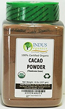 Indus Organics Raw Cacao Powder, 8 Oz Jar, Sulfite Free, No Added Sugar, Premium Grade, High Purity, Freshly Packed