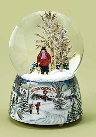 Merry Christmas Snowy Woodland Scene Music Snow Globe Glitterdome - 5.5" Tall 100MM - Plays Tune Over the River and Through the Woods