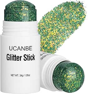 UCANBE Green Body Glitter Stick for Singer Concerts Music Festivals, Face Glitter Makeup for Face Body Hair Eyes & Lips, Chunky Glitter Sparkling Mermaid Sequins for Women 1.2OZ