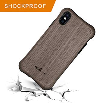 NeWisdom iphone x case shock, Wooden Unique Shock Proof Hybrid Rubberized [Wood over Rubber] Soft Real wood case for Apple iPhonex - Blackrose