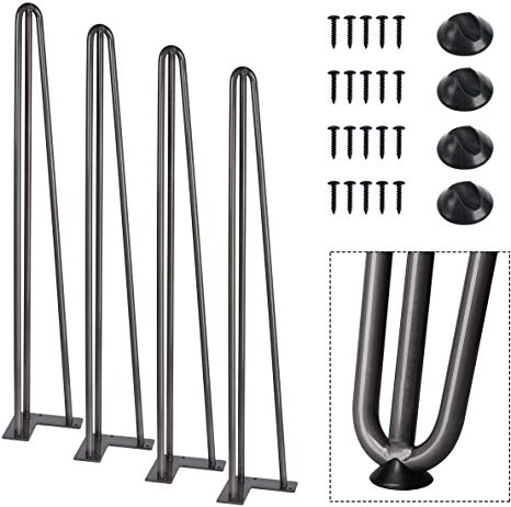 SmartStandard 28" Industrial Rustic Grey Hairpin Legs Set of 4, 1/2" Rods Metal Table Legs with Floor Protectors, for DIY Furniture, Desk, Stand