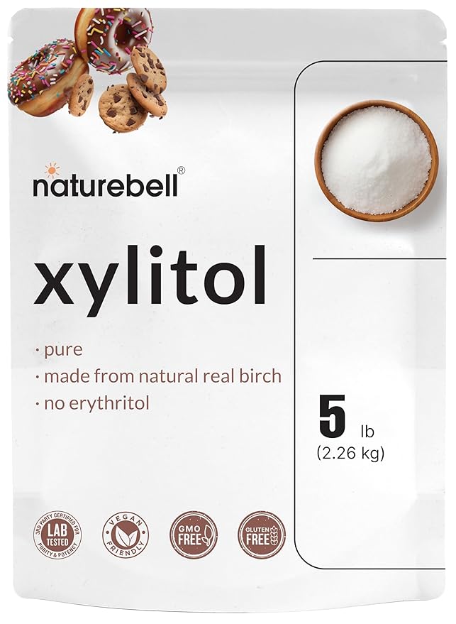 Xylitol Sweetener, 5lbs | Natural Birch Crystal Source – 1:1 Sugar Substitute – Sweet Flavor with No Erythritol – Low Calorie & Glycemic Impact – Sugar Free, No Aftertaste, Non-GMO