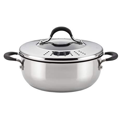 Circulon Momentum Stainless Steel Nonstick 4-Quart Covered Casserole with Locking Straining Lid