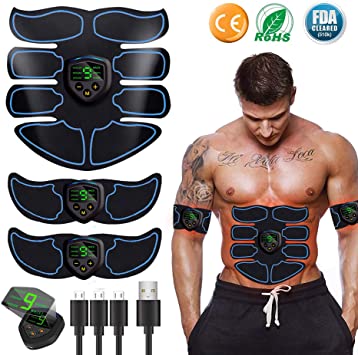 EGEYI Abs Trainer Fitness Training Gear,EMS Muscle Stimulator with LCD Display - USB Rechargeable Ultimate Abdominal Stimulator - 6 Modes,10 Levels Portable Muscle Toner for Men&Women