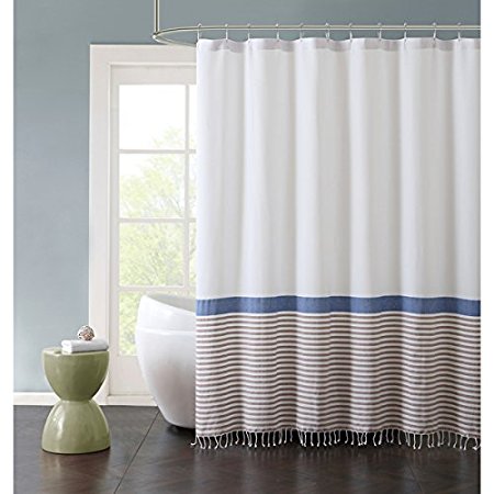 Hugo Striped Fringed 100% Cotton Shower Curtain, 72 x 72