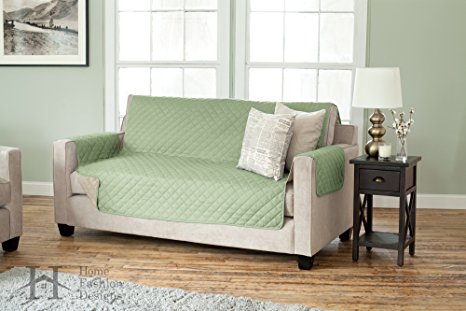 Deluxe Reversible Quilted Furniture Protector. Two Fresh Looks in One. By Home Fashion Designs Brand. (Sofa - Thyme / Sand)