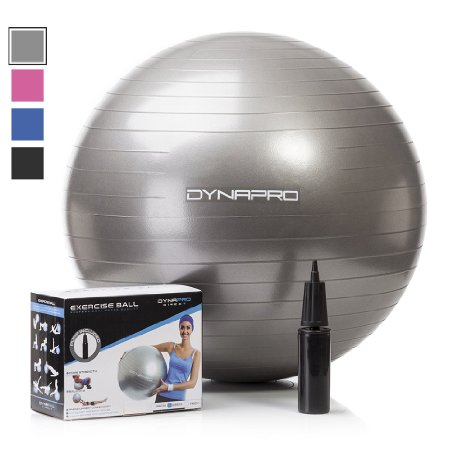 Exercise Ball with Pump, GYM QUALITY Fitness Ball by DynaPro Direct. More colors and sizes available aka Yoga Ball, Swiss Ball
