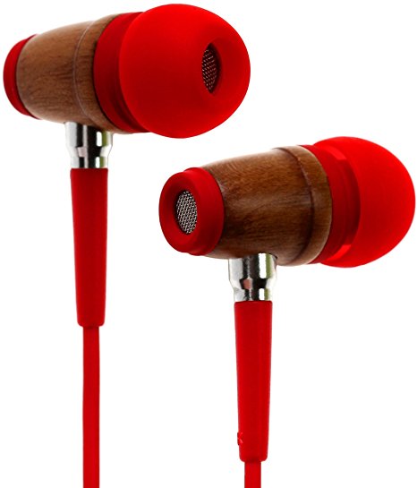 Symphonized Kids Volume Limited Premium Wood In-ear Noise-isolating Headphones|Earbuds|Earphones with Mic (Firetruck Red)