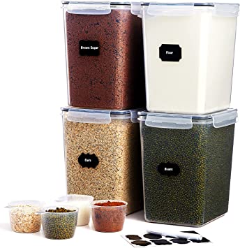 Lifewit Large Food Storage Containers 5.2L/175oz 4PCS with Lids Airtight for Flour, Sugar, Rice, Baking Supply - Kitchen & Pantry Organization Bulk Food Storage with Measuring Cups, Labels, Maker