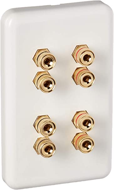 Monoprice 103642 Banana Binding Post Wall Plate for 4 Speaker White