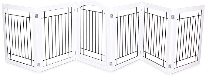 Internet's Best Indoor Dog Pen Playpen Gate Door | 6 Panel | 30 Inch Tall | Enclosure Kennel Pet Puppy Safety Fence | Durable Wooden Wire | Folding Z Shape Free Standing