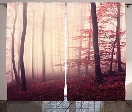 Ambesonne Woodland Collection Foggy Jungle Dreamy Woods Sunlight Curtain Panels Set 108 90 Inches