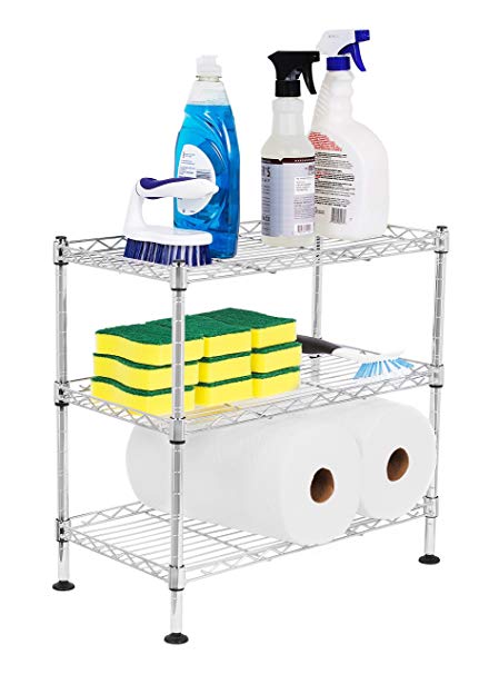 Internet's Best 3-Tier Mini Wire Utility Shelving - Chrome - Shelf - Adjustable Rack Unit - Kitchen Bathroom Pantry Laundry Storage - Under The Sink Organization - Organize Your Cabinets - SPI