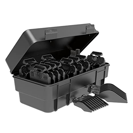 Wahl Clipper Genuine Smooth Cut Guide Comb Set with Hair Clipper Guard Organization Caddy, 12 Full Size Guards from 1/16” to 1” for Increased Cutting Performance and Convenient Storage - 3291, Black