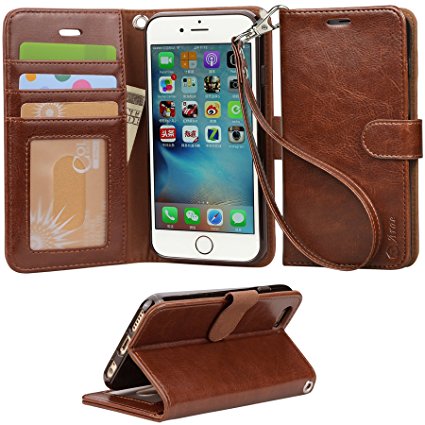 Iphone 6s Case, iphone 6 case, Arae Apple Iphone 6 / 6s [Wrist Strap] Flip Folio [Kickstand Feature] PU leather wallet case with ID&Credit Card Pockets (Brown)