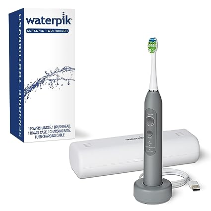 Waterpik Sensonic Sonic Electric Toothbrush, Rechargeable Toothbrush for Adults with 3 Modes, Travel Case, USB Charger, Modern Gray STW-03W027