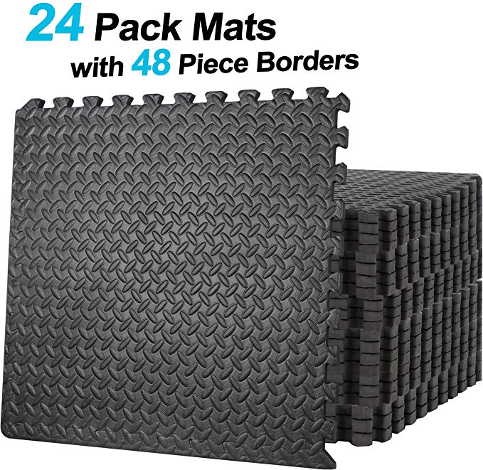 ZENY Exercise Mat with EVA Foam Interlocking Tiles and Edge Pieces Extra Think 3/4’’ for Exercise, MMA, Gymnastics and Home Gym Yoga and Floor Protection 96 SQ.FT (24 Tiles,48 Borders)