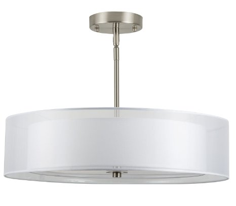 Linea di Liara P117-BN Grazia 20-Inch Three-Light Double Drum Convertible Ceiling Fixture Brushed Nickel with a White Fabric Shade