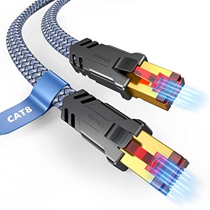 Cat 8 Ethernet Cable 15 FT, Snowkids Flat High Speed Ethernet Cable, 40Gbps,2000Mhz Braided Internet Cable, Gold Plated RJ45 Connector, LAN Cable S/FTP Network Cable for Modem/Router/PS4/5/Gaming/PC